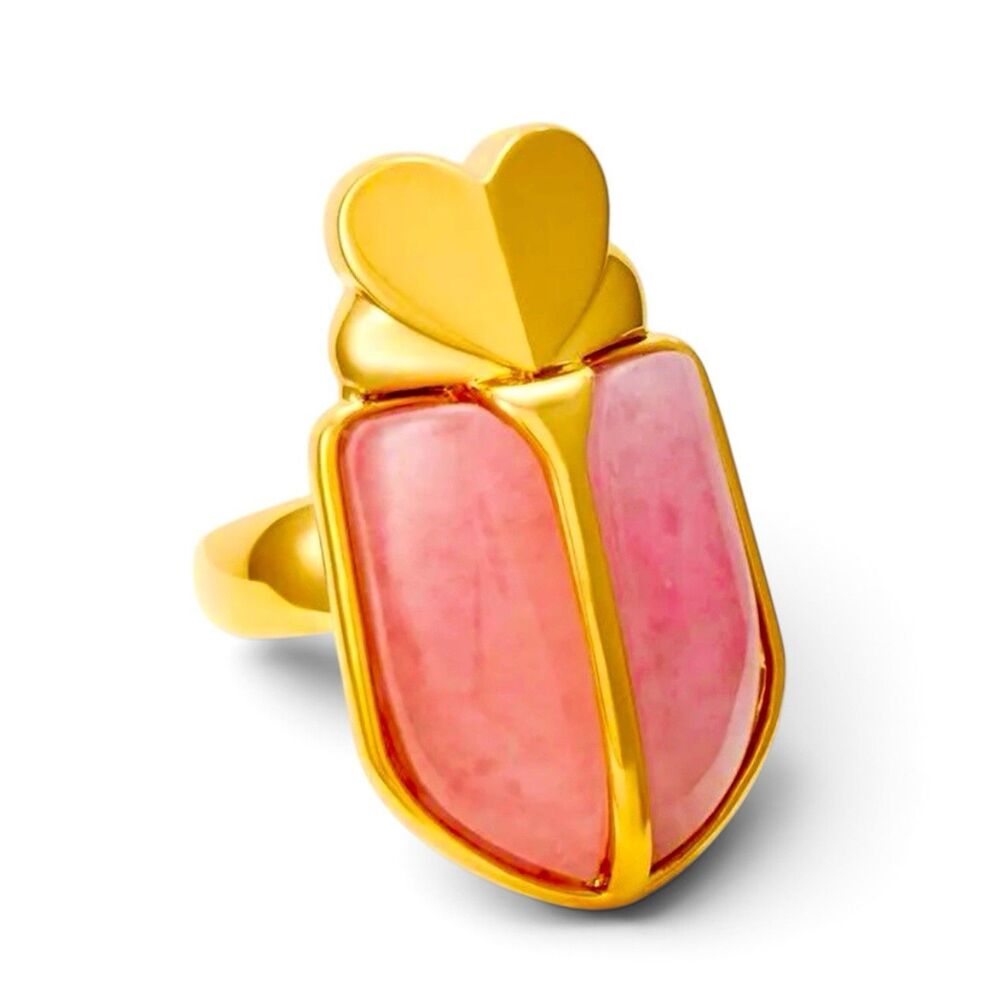 NWT Kate Spade Sz 7 Love Bugs Pink Blush Stone Beetle Statement Ring Gold Plated